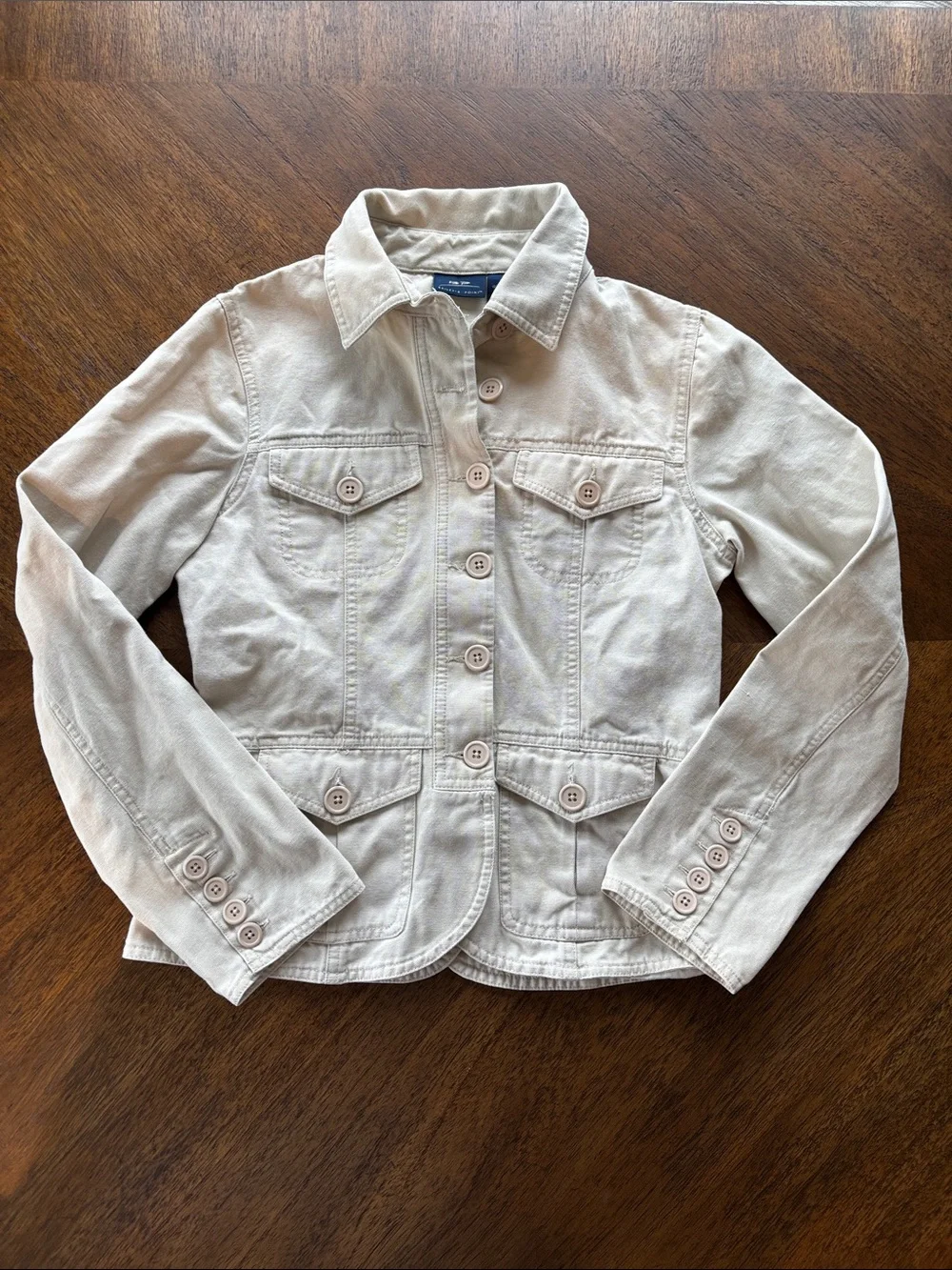 Girls' Cream Button-Front Denim Jacket - Classic Utility Style